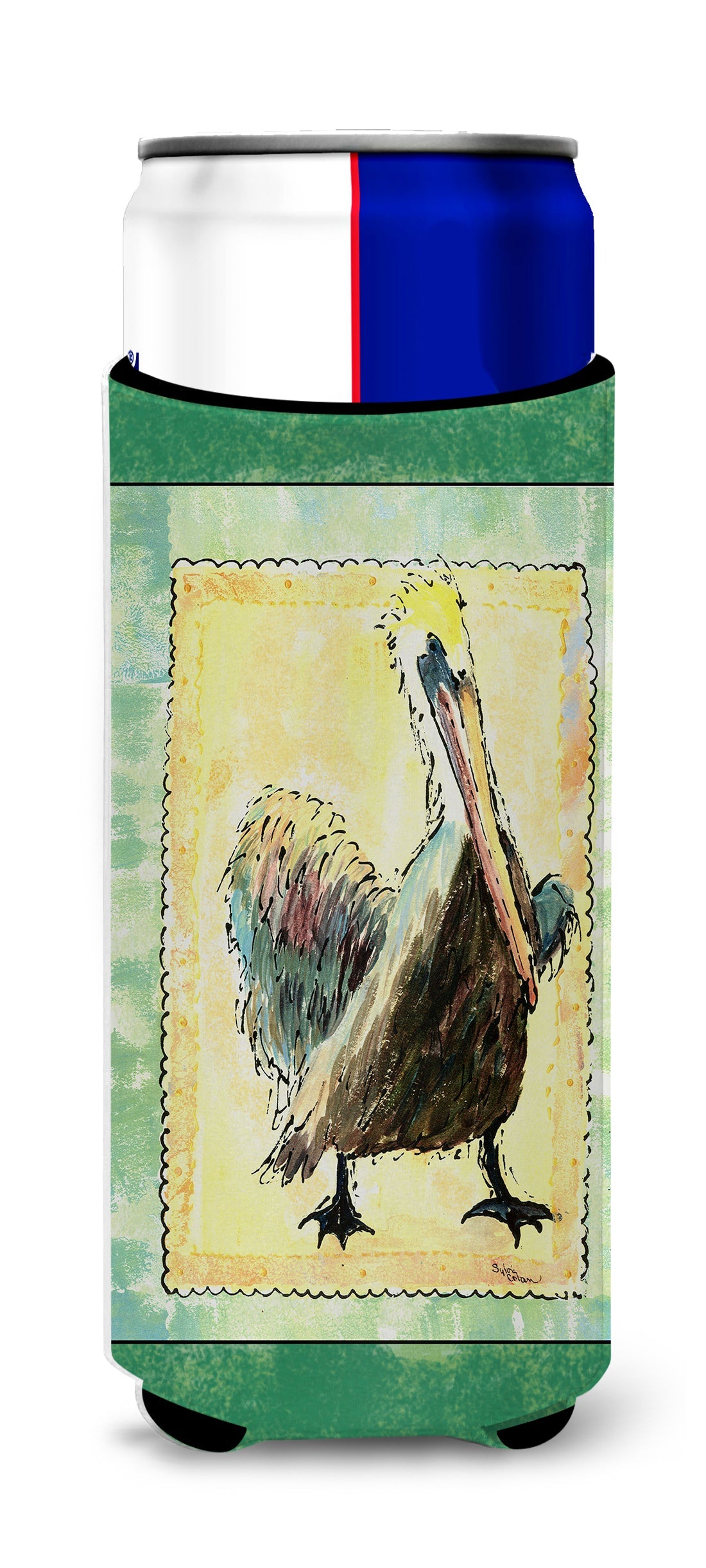 Bird - Pelican Slim Can Hugger , Insulated Foam Hugger for 12 oz Slim Cans, Beer Bottles & Water Bottles, Printed in USA