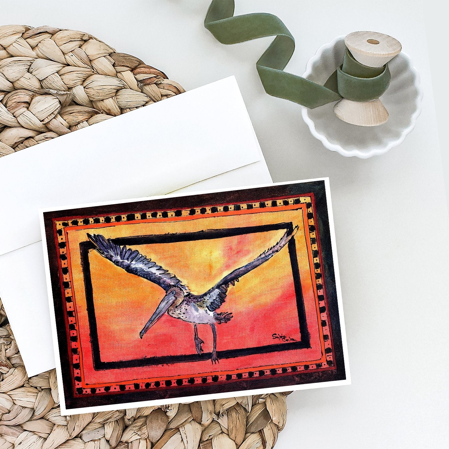 Bird - Pelican Greeting Cards Pack of 8 Blank Cards with Envelopes Whimsical A7 Size 5x7