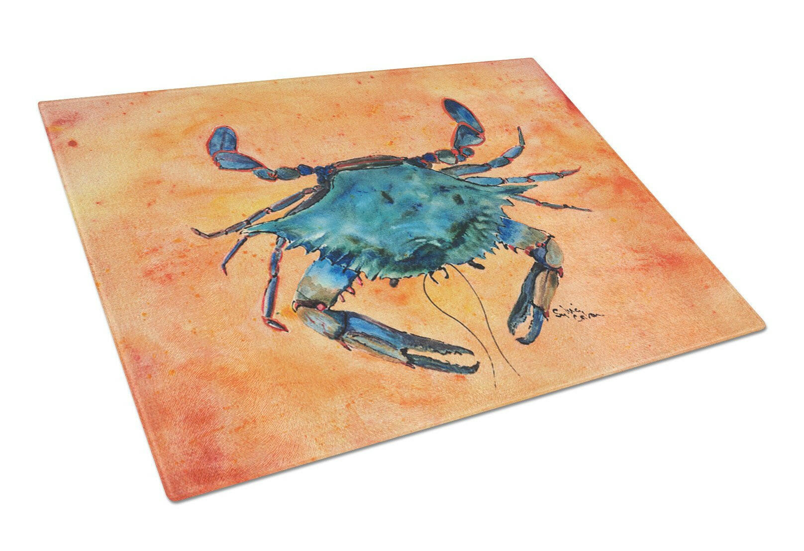 Crab Cutting Board Tempered Glass Kitchen Cutting Surface, Heat Resistant Chopping, Non-Slip Feet, Food Prep & Serving