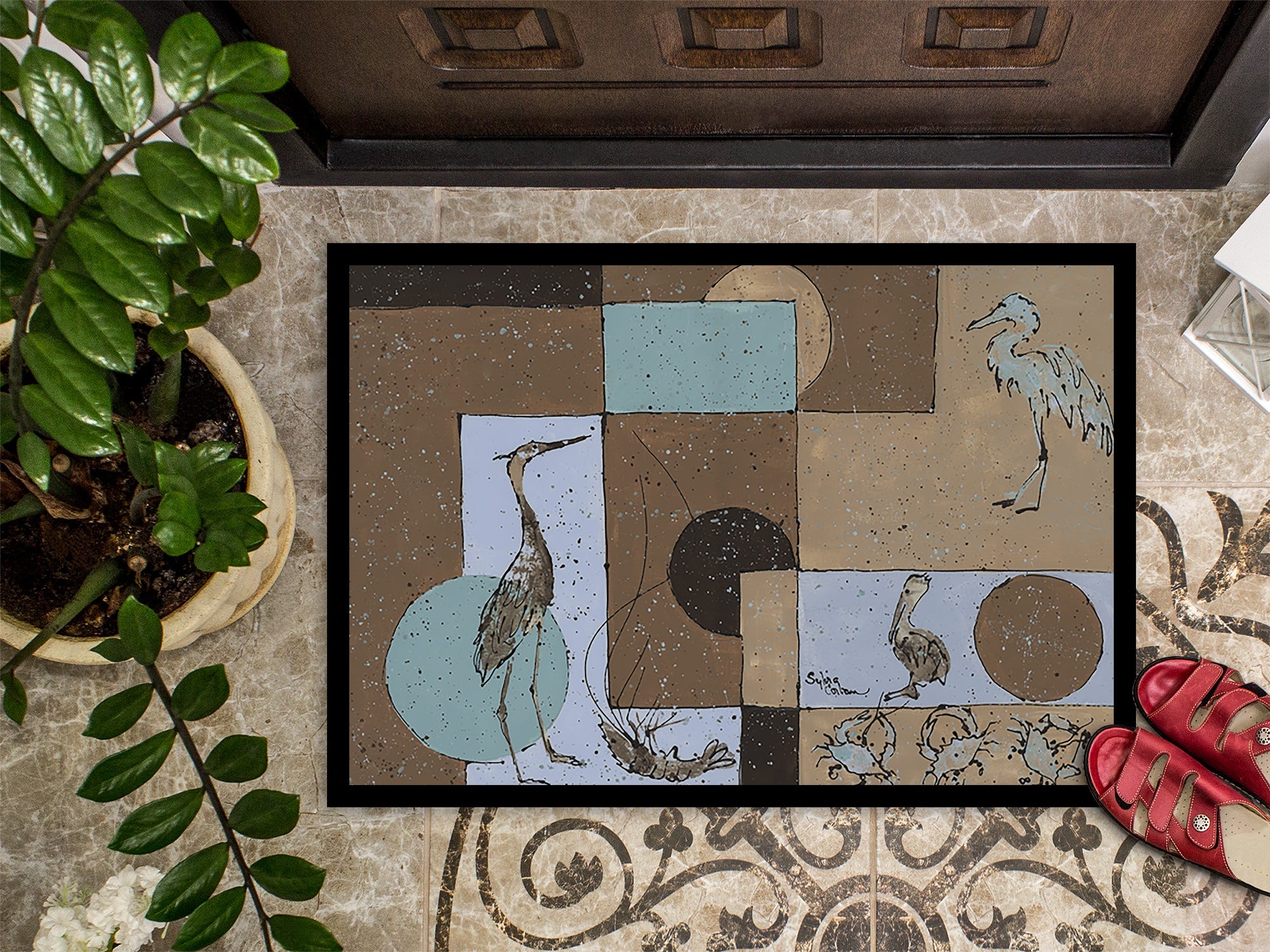 Blue Heron Doormat Indoor Outdoor 24H X 36W Front Door Mat Rugs for Entryway, Non Slip Washable Low Pile,