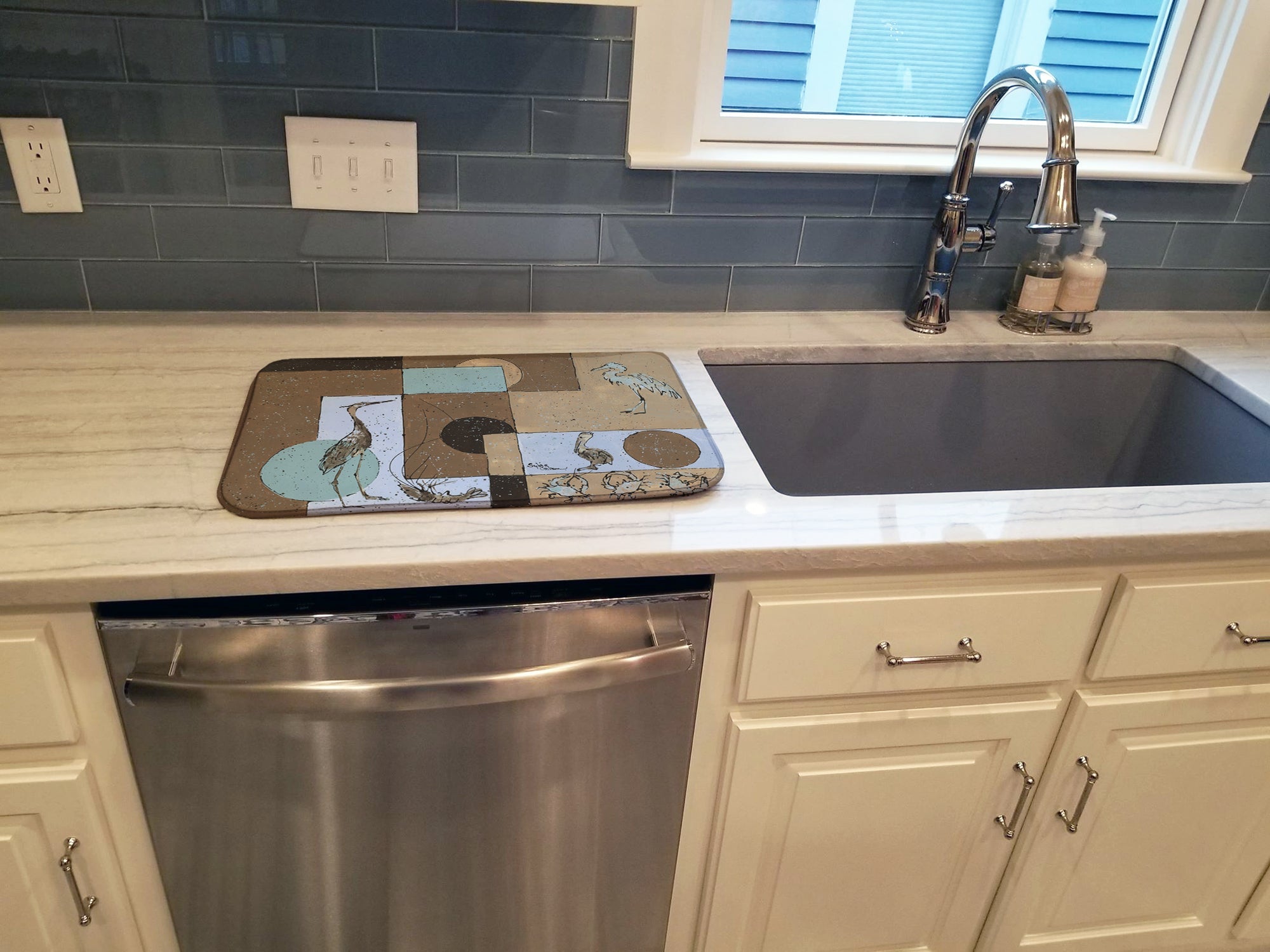 Blue Heron Dish Drying Mat Absorbent Dish Drying Mat Pad for Kitchen Counter Dish Drainer Mat for Countertop, 14 x 21", Multicolor