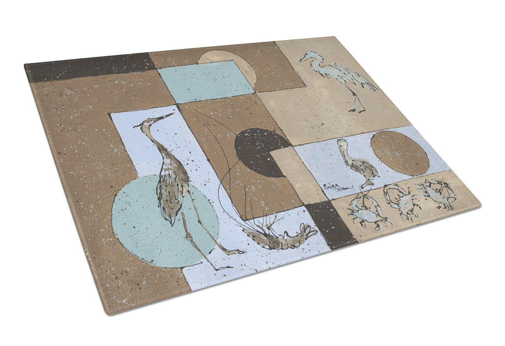 Blue Heron Cutting Board Tempered Glass Kitchen Cutting Surface, Heat Resistant Chopping, Non-Slip Feet, Food Prep & Serving