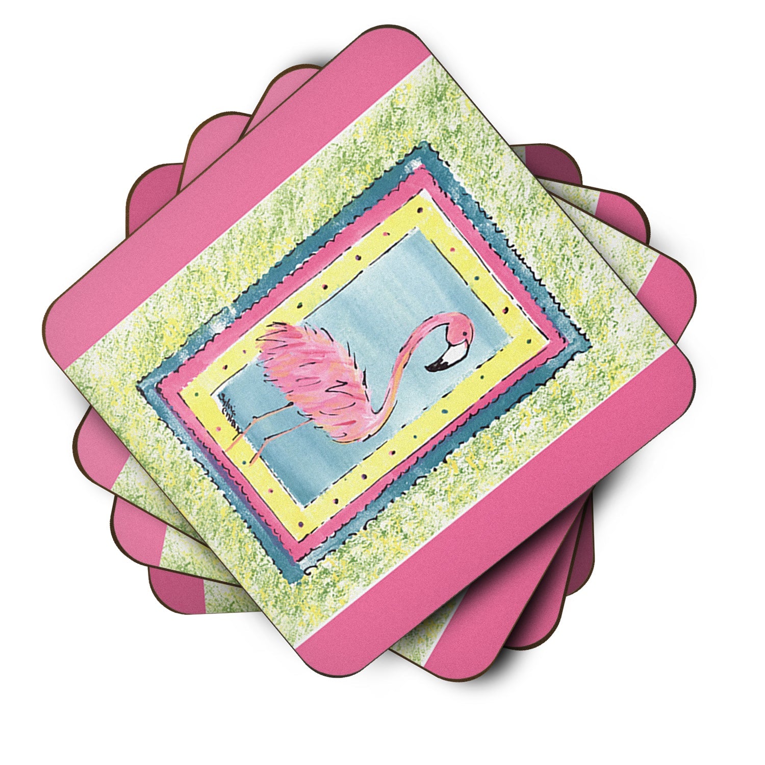 Bird - Flamingo Foam Coasters Set of 4 Cup Coasters for Indoor Outdoor, Tabletop Protection, Anti Slip, Mouse pad Material