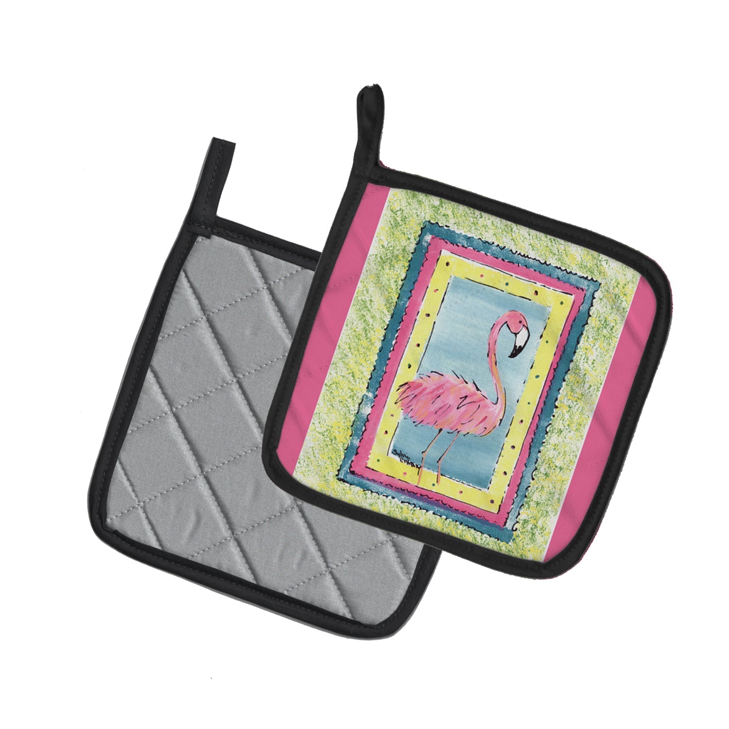 Bird - Flamingo Pot Holder Set of 2 Heat Resistant Quilted Hot Pads 7.5 x 7.5 Inch, Insulated Kitchen Trivets for Cooking & Baking