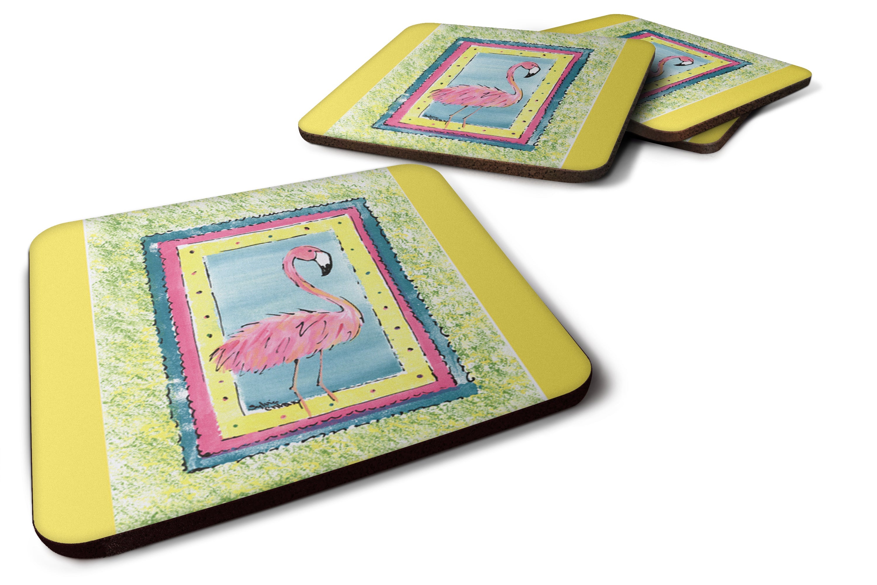 Bird - Flamingo Foam Coasters Set of 4 Cup Coasters for Indoor Outdoor, Tabletop Protection, Anti Slip, Mouse pad Material