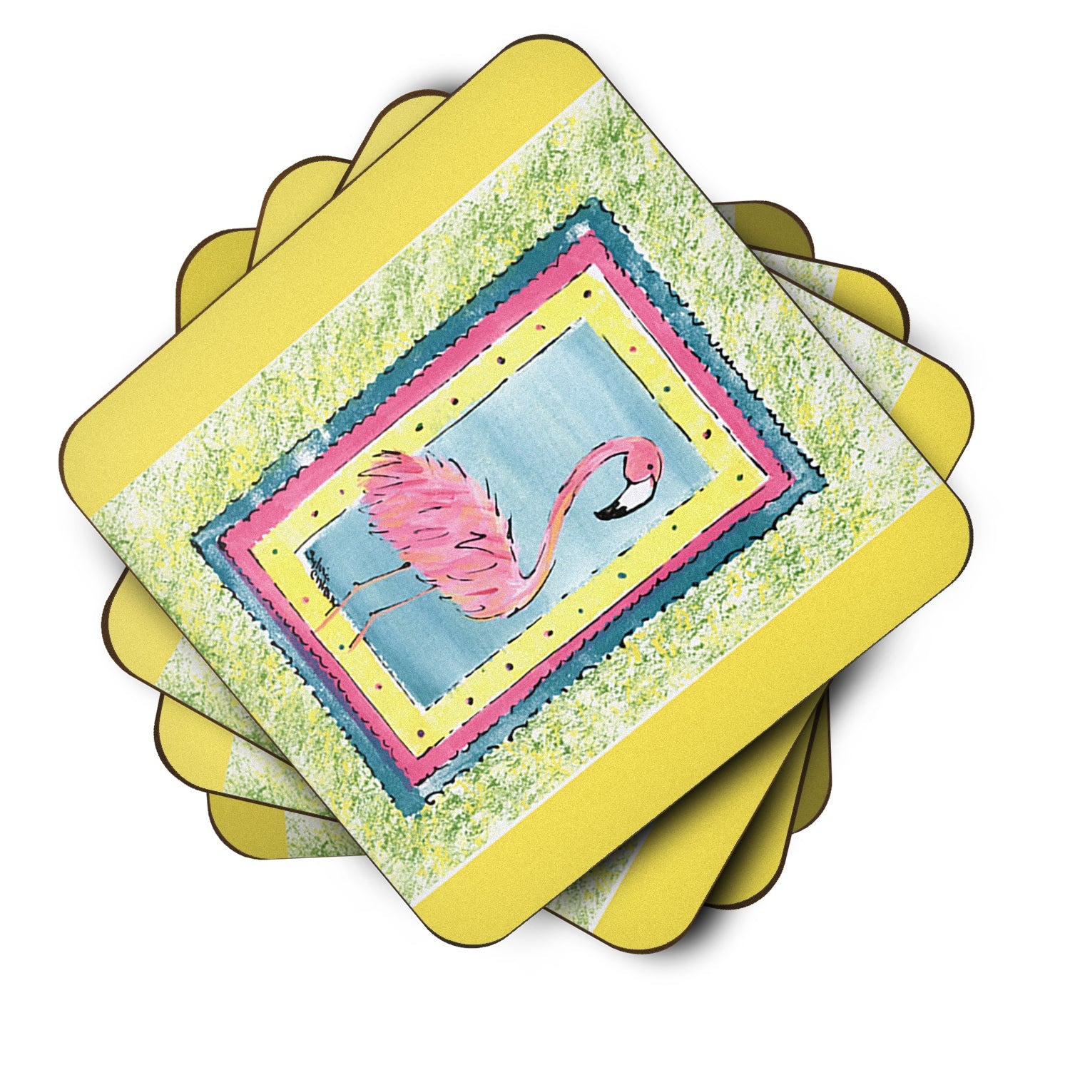 Bird - Flamingo Foam Coasters Set of 4 Cup Coasters for Indoor Outdoor, Tabletop Protection, Anti Slip, Mouse pad Material