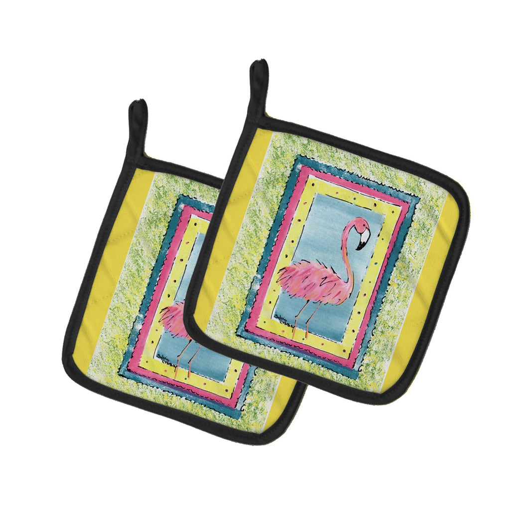 Bird - Flamingo Pot Holder Set of 2 Heat Resistant Quilted Hot Pads 7.5 x 7.5 Inch, Insulated Kitchen Trivets for Cooking & Baking