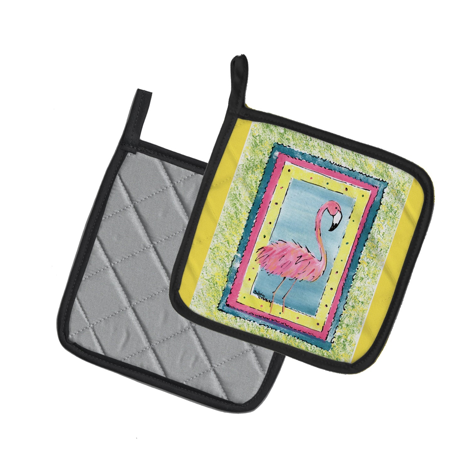 Bird - Flamingo Pot Holder Set of 2 Heat Resistant Quilted Hot Pads 7.5 x 7.5 Inch, Insulated Kitchen Trivets for Cooking & Baking