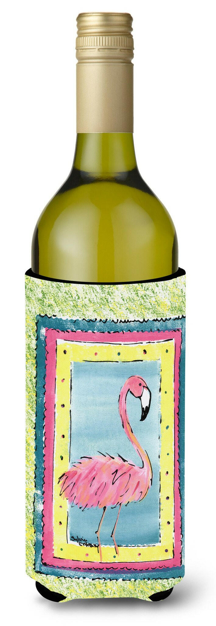 Flamingo Wine Bottle Hugger Gift Sleeve for Standard 750 ml Bottles, Insulated Reusable Also Fits Mini Shot & Pint Bottles