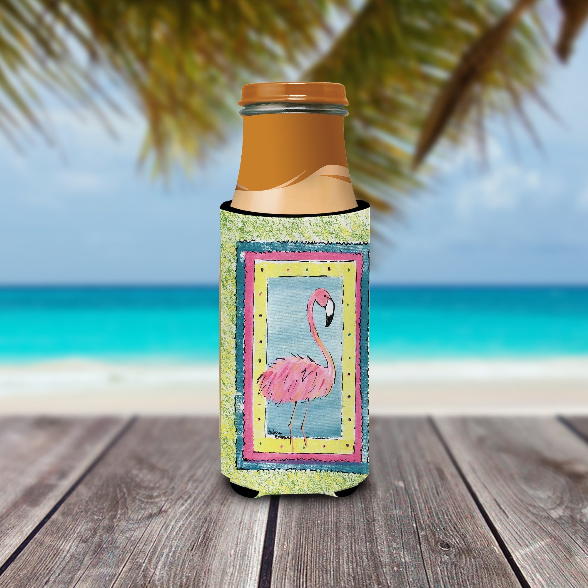 Flamingo Slim Can Hugger , Insulated Foam Hugger for 12 oz Slim Cans, Beer Bottles & Water Bottles, Printed in USA