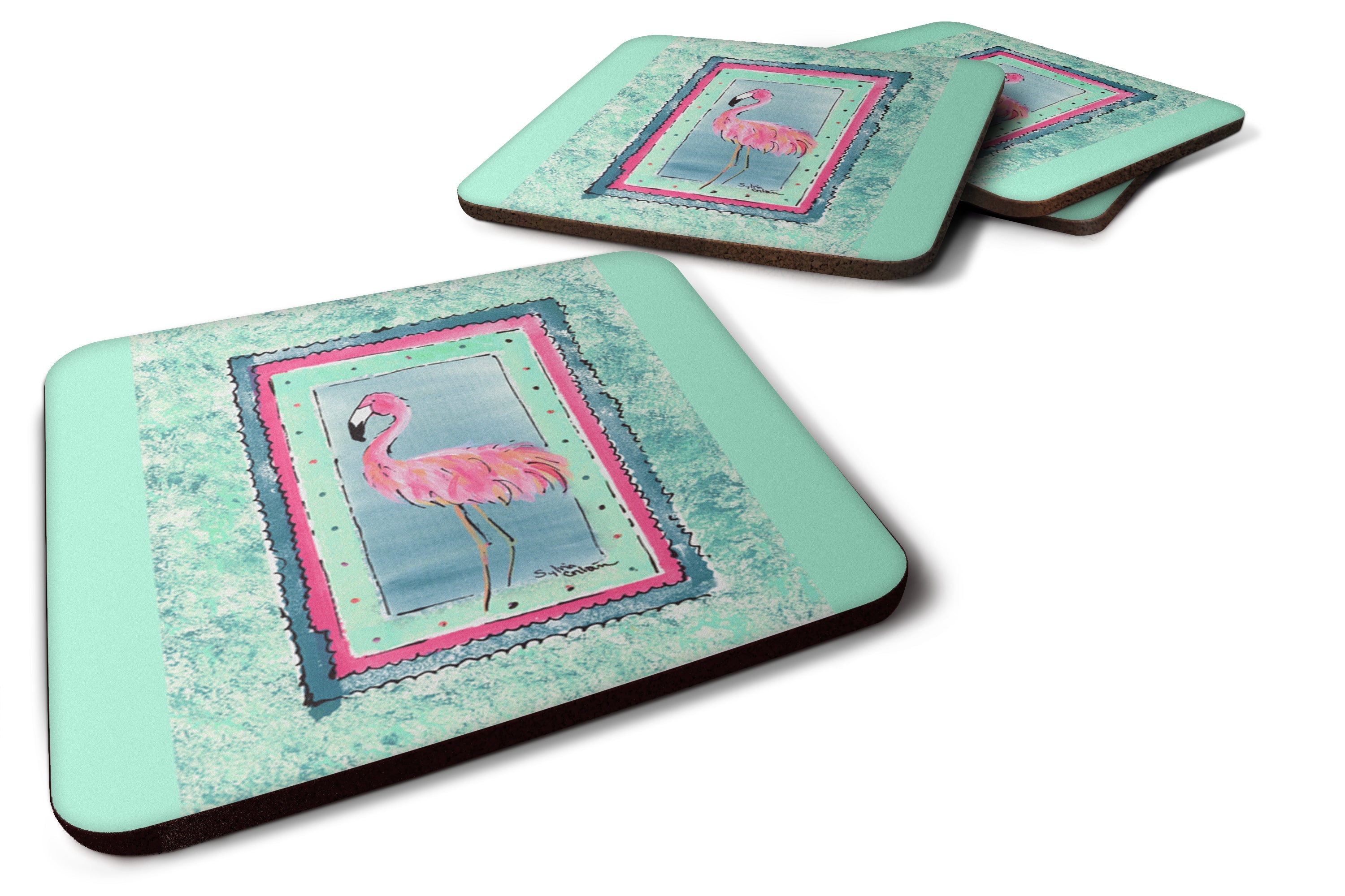 Bird - Flamingo Foam Coasters Set of 4 Cup Coasters for Indoor Outdoor, Tabletop Protection, Anti Slip, Mouse pad Material