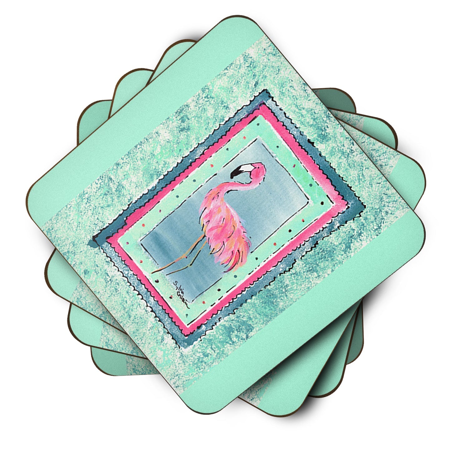 Bird - Flamingo Foam Coasters Set of 4 Cup Coasters for Indoor Outdoor, Tabletop Protection, Anti Slip, Mouse pad Material