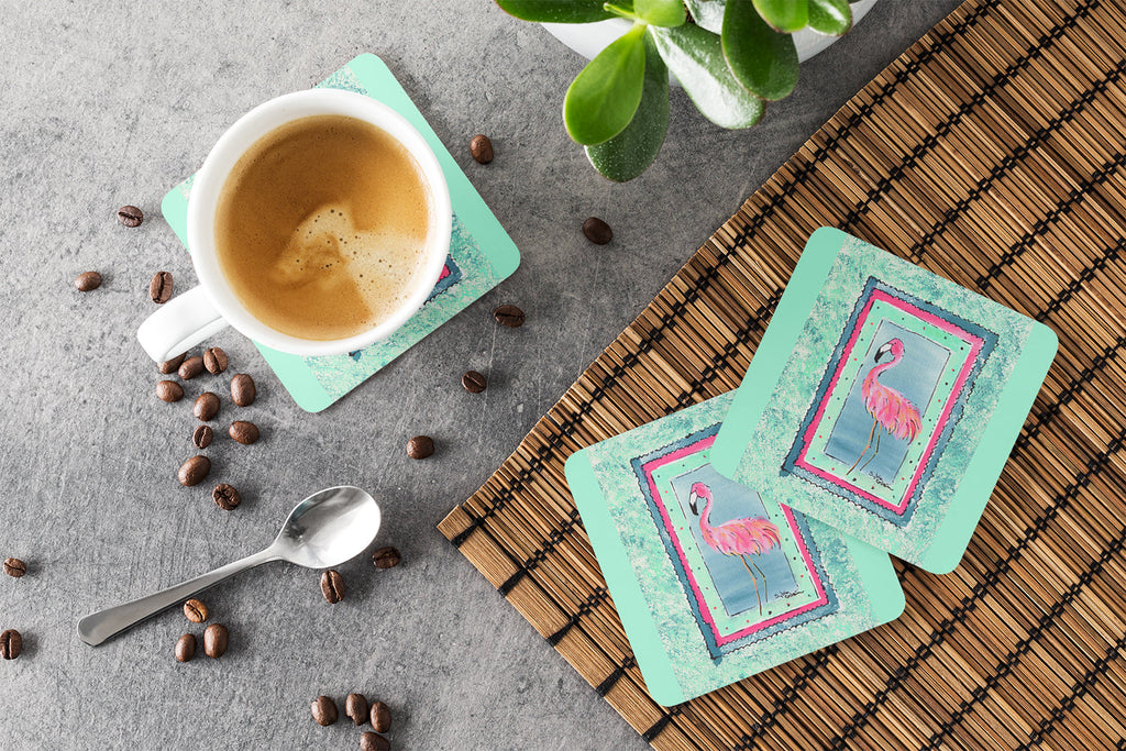 Bird - Flamingo Foam Coasters Set of 4 Cup Coasters for Indoor Outdoor, Tabletop Protection, Anti Slip, Mouse pad Material