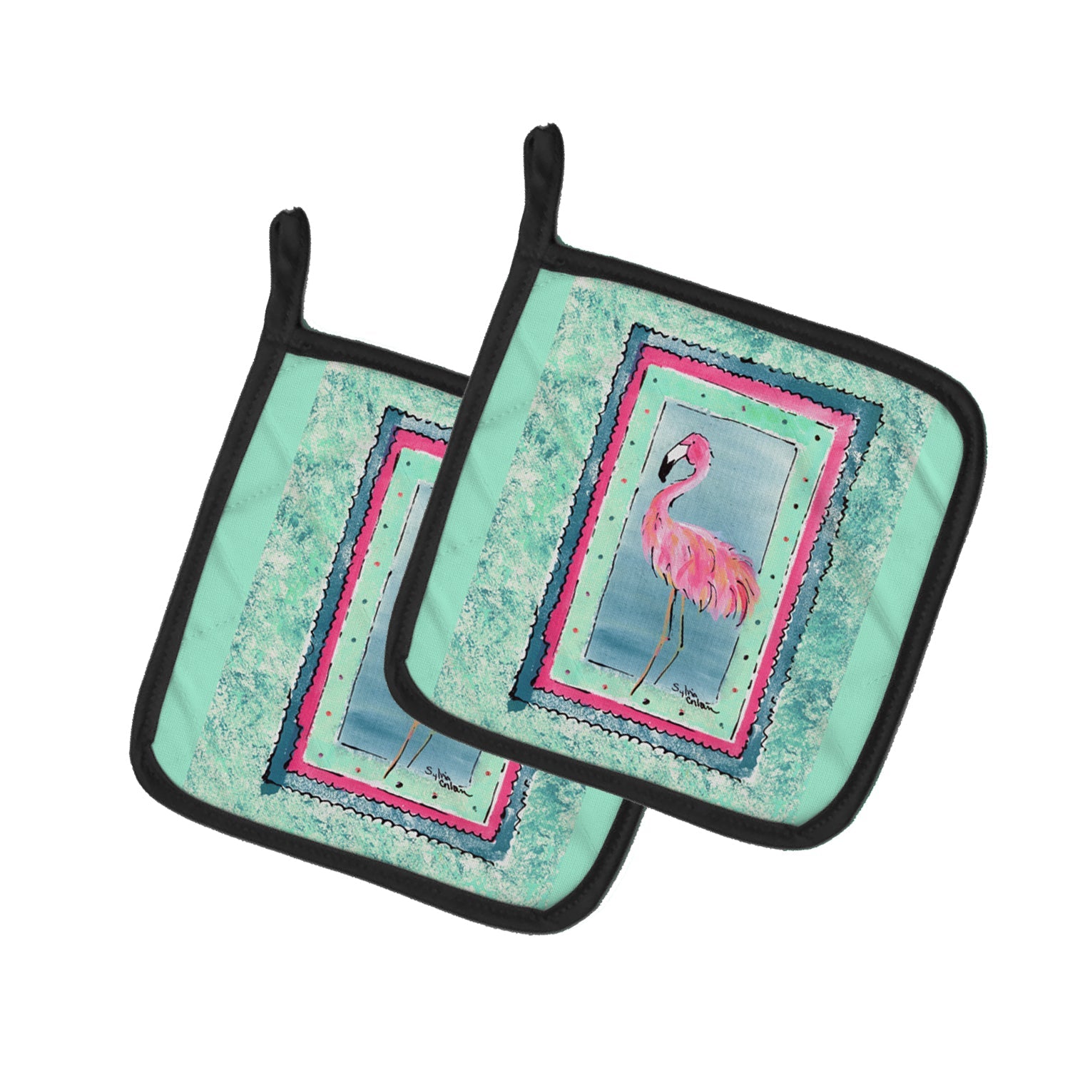 Bird - Flamingo Pot Holder Set of 2 Heat Resistant Quilted Hot Pads 7.5 x 7.5 Inch, Insulated Kitchen Trivets for Cooking & Baking