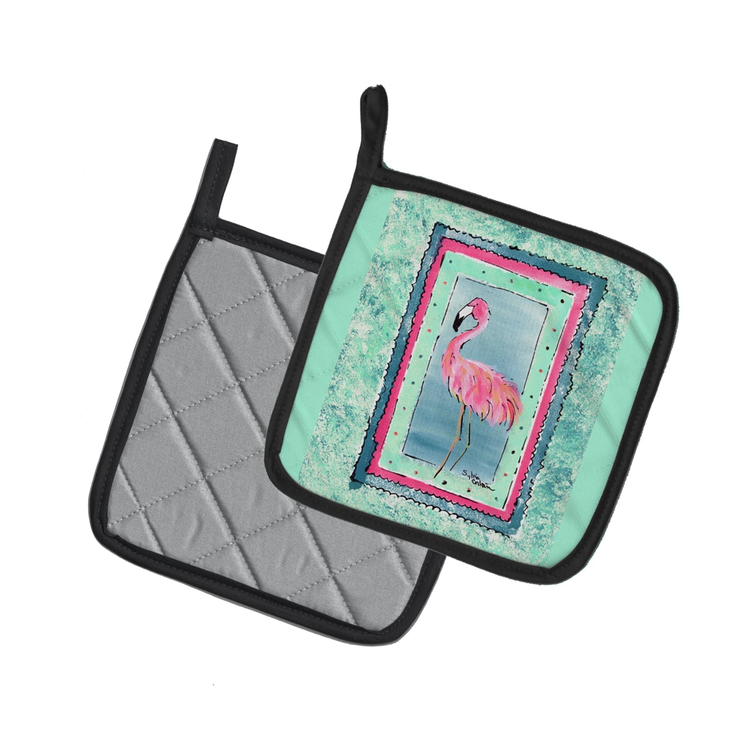 Bird - Flamingo Pot Holder Set of 2 Heat Resistant Quilted Hot Pads 7.5 x 7.5 Inch, Insulated Kitchen Trivets for Cooking & Baking