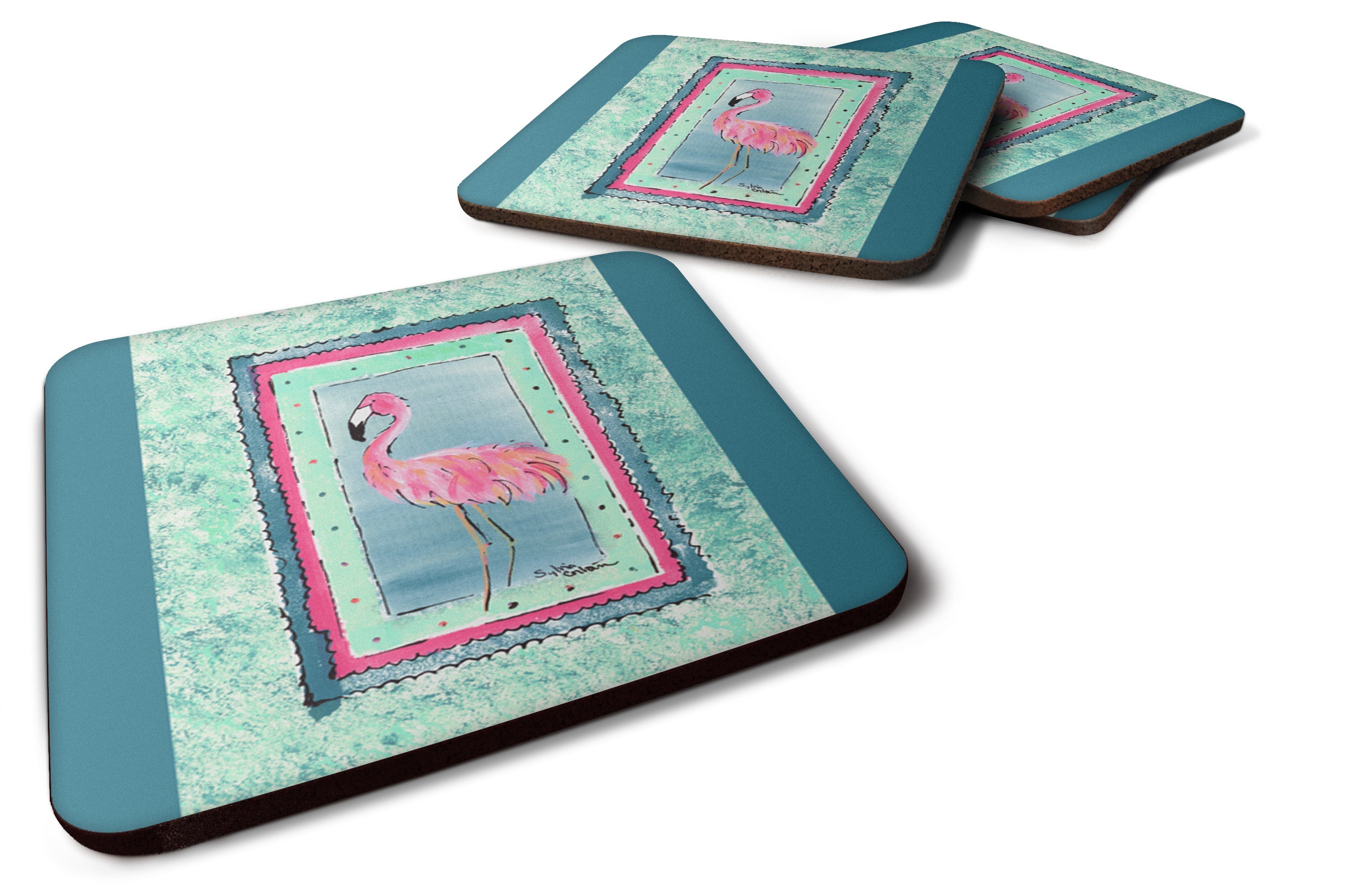 Bird - Flamingo Foam Coasters Set of 4 Cup Coasters for Indoor Outdoor, Tabletop Protection, Anti Slip, Mouse pad Material