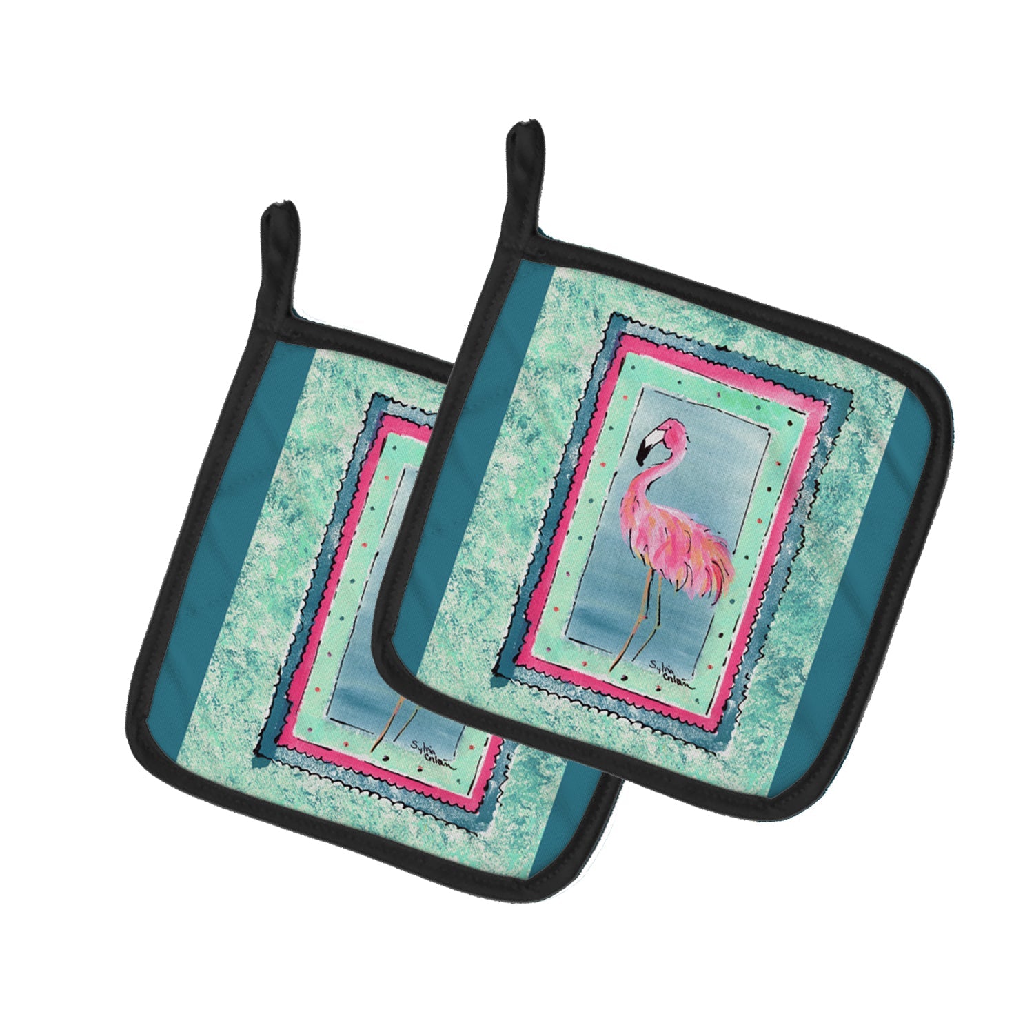 Bird - Flamingo Pot Holder Set of 2 Heat Resistant Quilted Hot Pads 7.5 x 7.5 Inch, Insulated Kitchen Trivets for Cooking & Baking