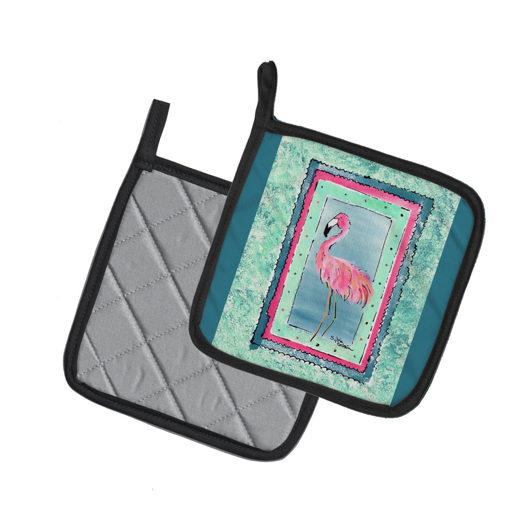 Bird - Flamingo Pot Holder Set of 2 Heat Resistant Quilted Hot Pads 7.5 x 7.5 Inch, Insulated Kitchen Trivets for Cooking & Baking