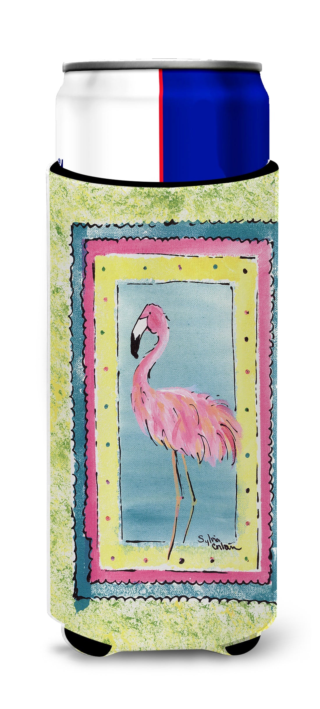 Bird - Flamingo Slim Can Hugger , Insulated Foam Hugger for 12 oz Slim Cans, Beer Bottles & Water Bottles, Printed in USA