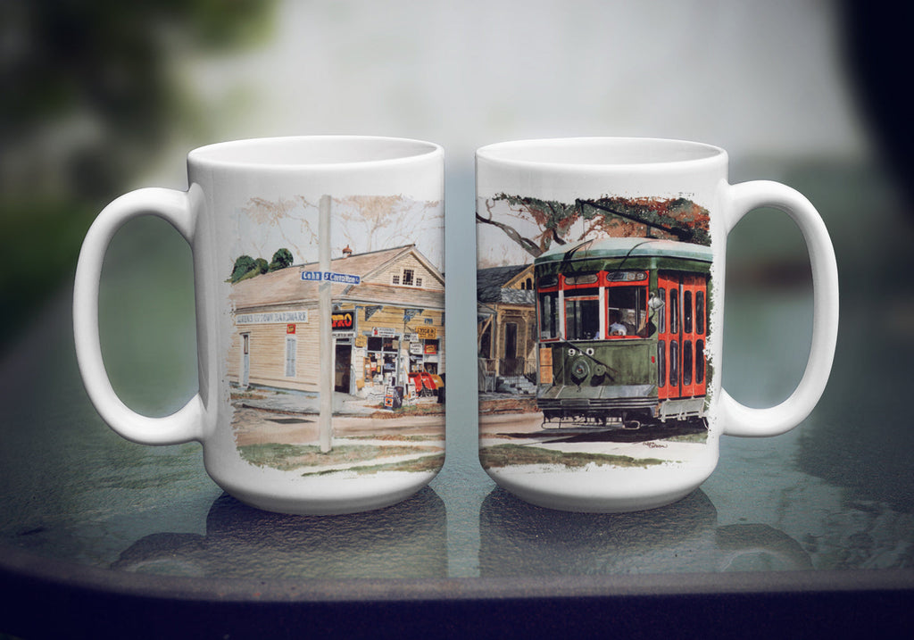 New Orleans Street Car Ceramic Coffee Mug 15 oz Decorative Large C Handle Mug Cup for Tea, Cocoa Hot Chocolate