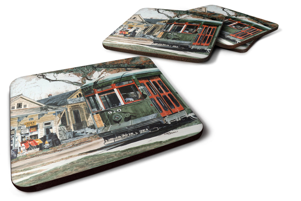 New Orleans Street Car Foam Coasters Set of 4 Cup Coasters for Indoor Outdoor, Tabletop Protection, Anti Slip, Mouse pad Material