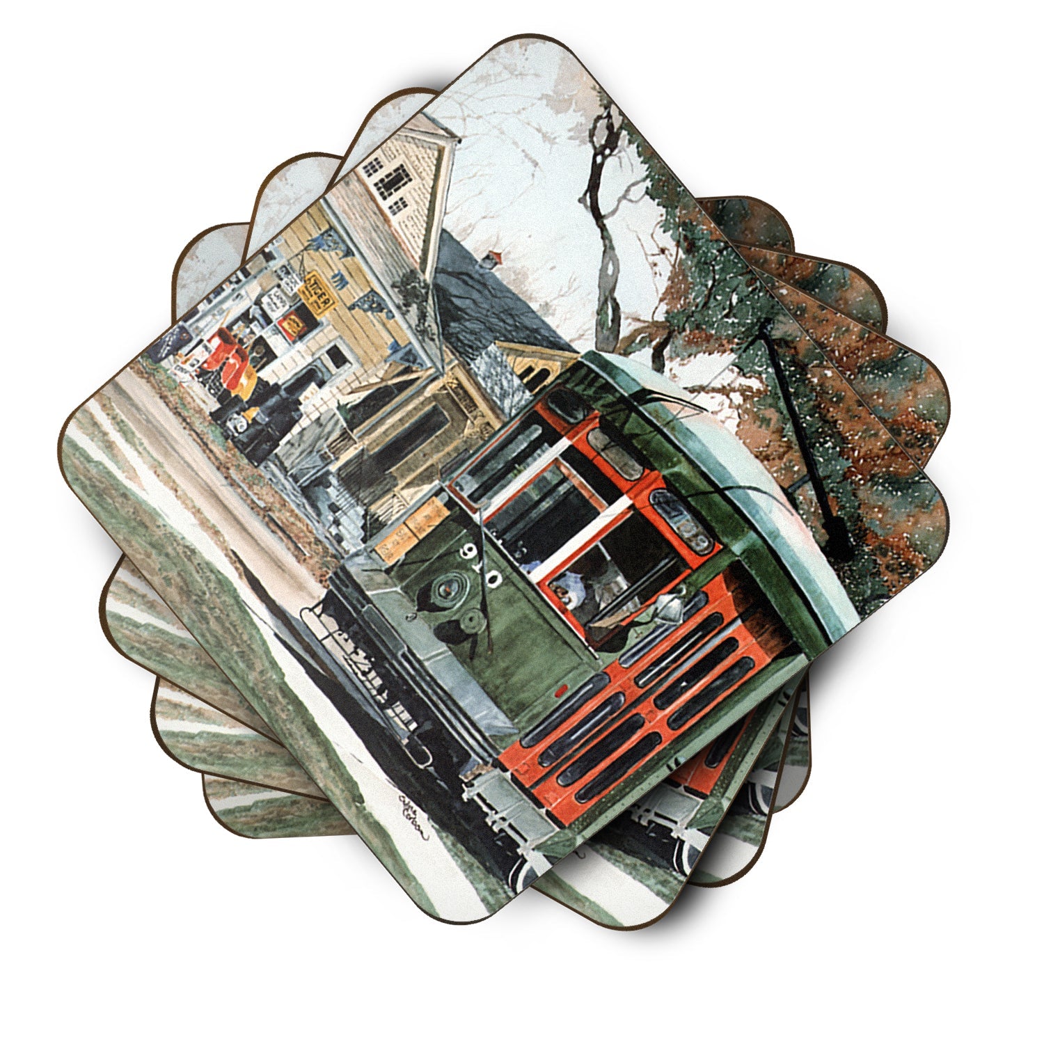 New Orleans Street Car Foam Coasters Set of 4 Cup Coasters for Indoor Outdoor, Tabletop Protection, Anti Slip, Mouse pad Material