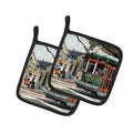 New Orleans Street Car Pot Holder Set of 2 Heat Resistant Quilted Hot Pads 7.5 x 7.5 Inch, Insulated Kitchen Trivets for Cooking & Baking