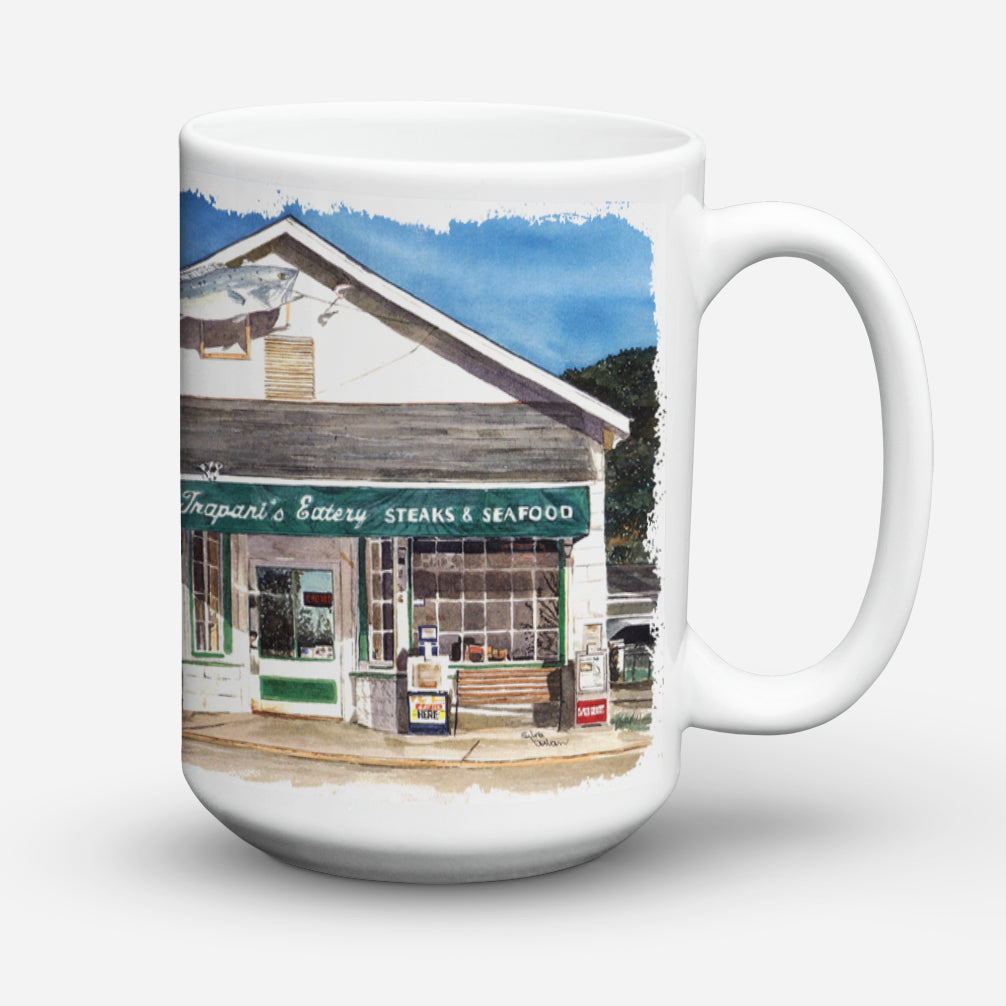 Trapani's Eatery Ceramic Coffee Mug 15 oz Decorative Large C Handle Mug Cup for Tea, Cocoa Hot Chocolate