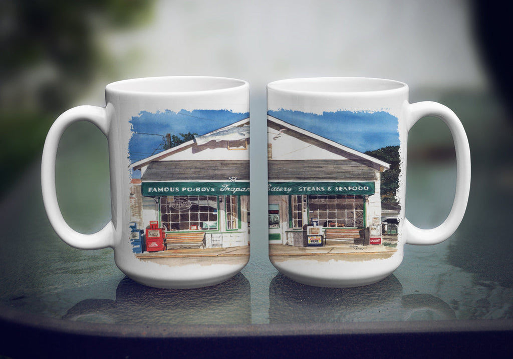 Trapani's Eatery Ceramic Coffee Mug 15 oz Decorative Large C Handle Mug Cup for Tea, Cocoa Hot Chocolate