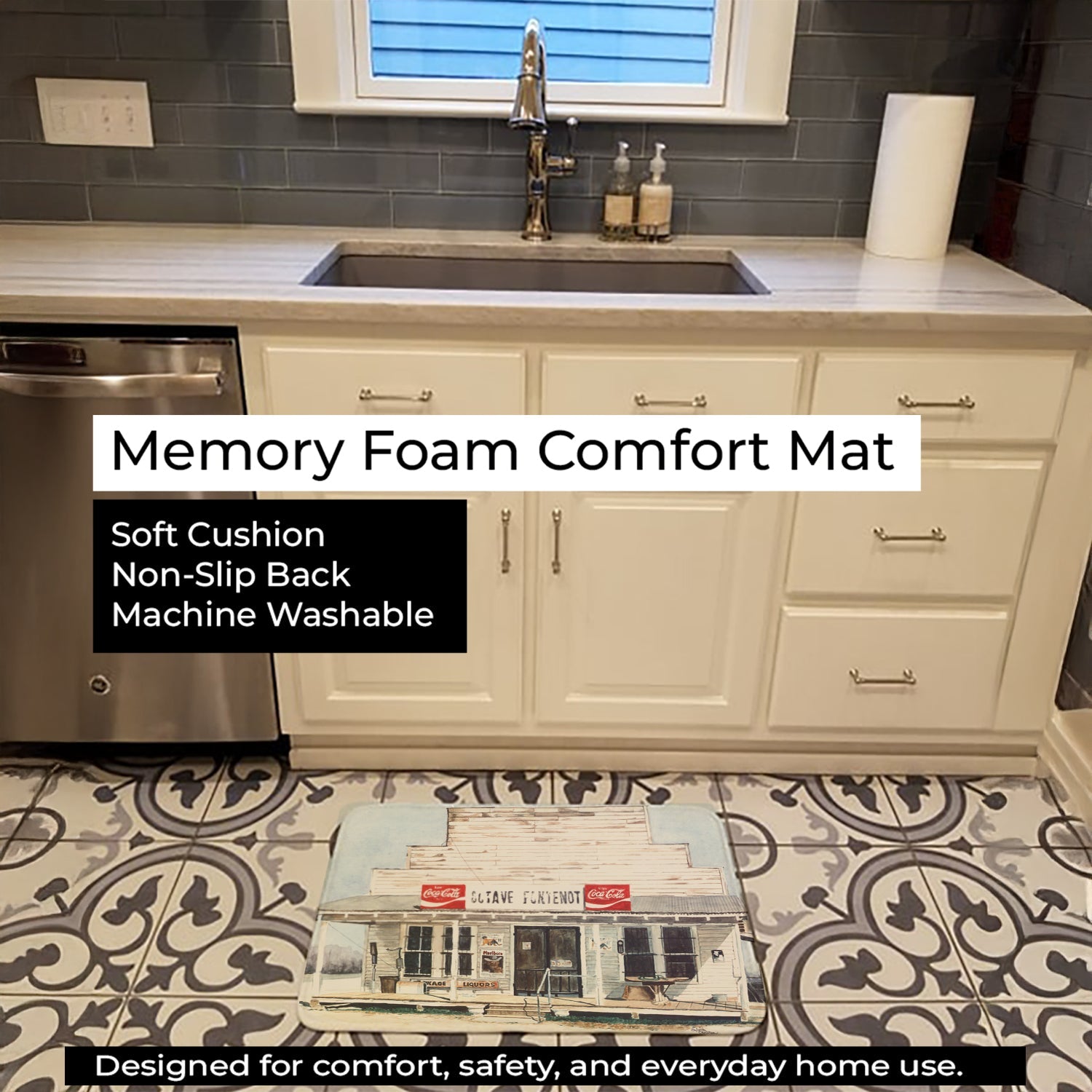 Octave Fontenot Memory Foam Kitchen Mat Machine Washable Anti-Fatigue Cushion Comfort Bath or Kitchen Rug