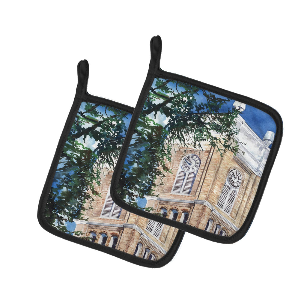 Clock Tower Pot Holder Set of 2 Heat Resistant Quilted Hot Pads 7.5 x 7.5 Inch, Insulated Kitchen Trivets for Cooking & Baking