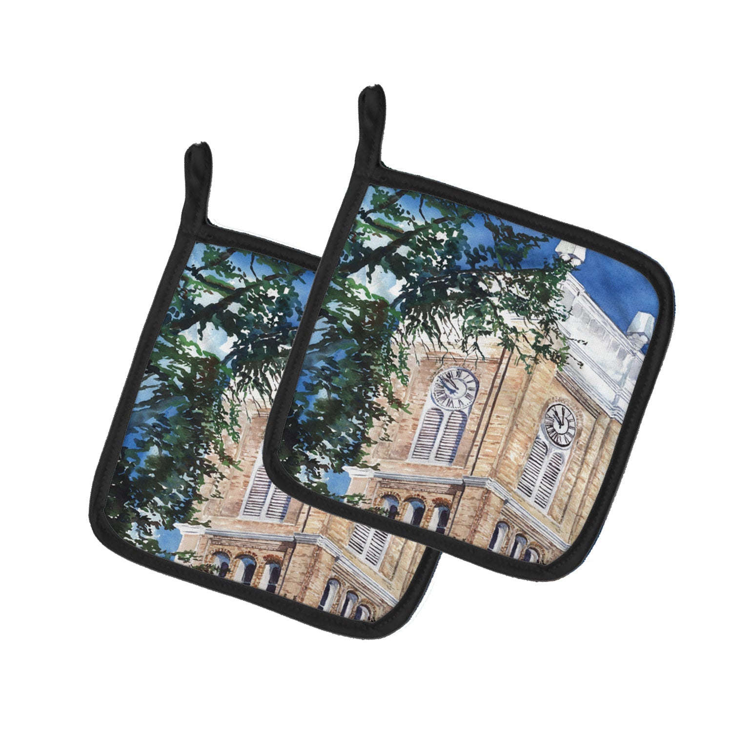Clock Tower Pot Holder Set of 2 Heat Resistant Quilted Hot Pads 7.5 x 7.5 Inch, Insulated Kitchen Trivets for Cooking & Baking