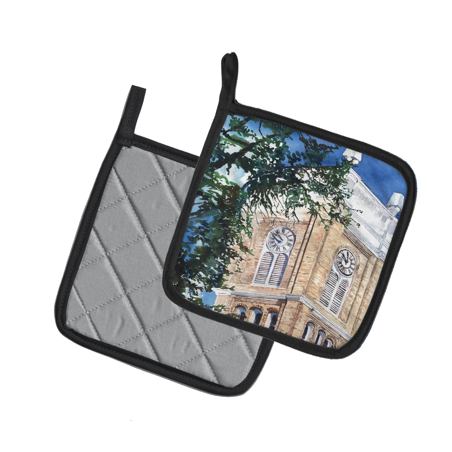Clock Tower Pot Holder Set of 2 Heat Resistant Quilted Hot Pads 7.5 x 7.5 Inch, Insulated Kitchen Trivets for Cooking & Baking