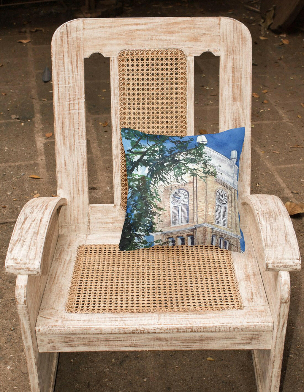 Clock Tower Decorative Throw Pillow 14x14 Indoor Outdoor Accent Cushion, Fabric Cover with Insert for Sofa, Bed, Porch & Living Room