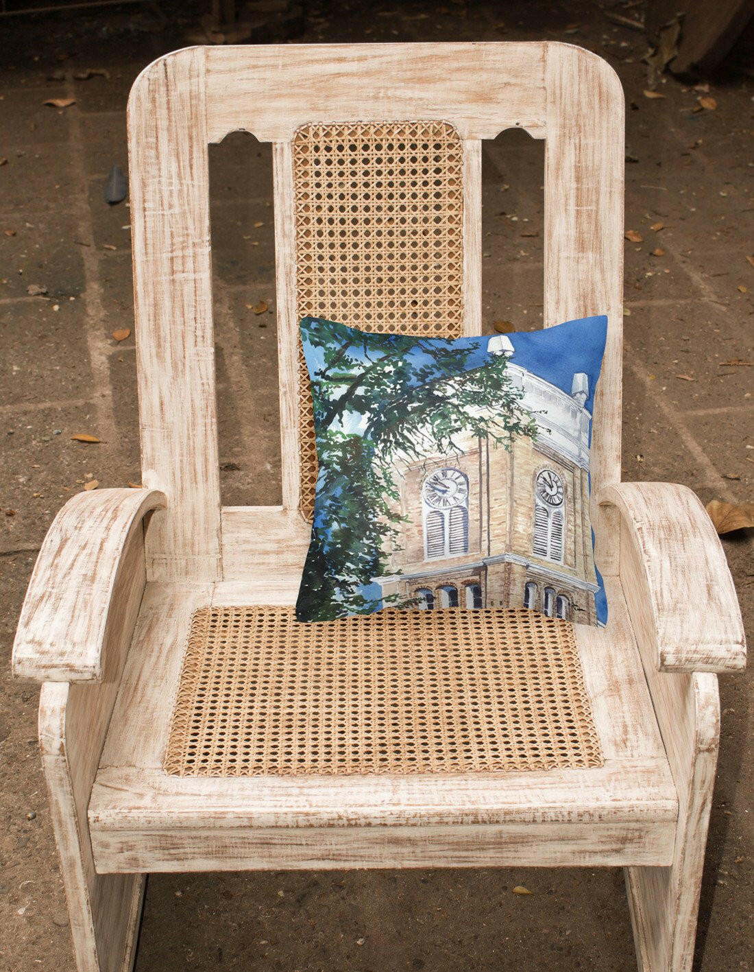 Clock Tower Decorative Throw Pillow 14x14 Indoor Outdoor Accent Cushion, Fabric Cover with Insert for Sofa, Bed, Porch & Living Room