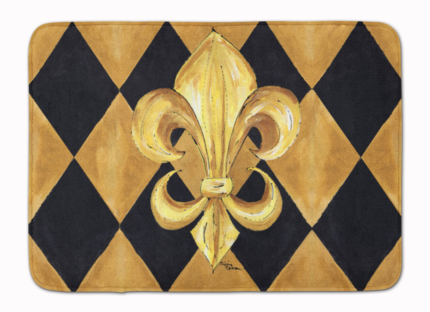 Black and Gold Fleur de lis New Orleans Memory Foam Kitchen Mat Machine Washable Anti-Fatigue Cushion Comfort Bath or Kitchen Rug