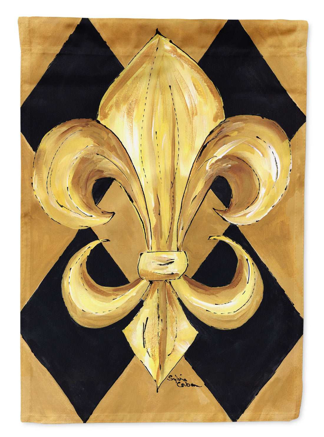 Black and Gold Fleur de lis New Orleans House Flag 28x40 Porch Sleeve Pole Decorative Outside Yard Banner Artwork Wall Hanging, Polyester