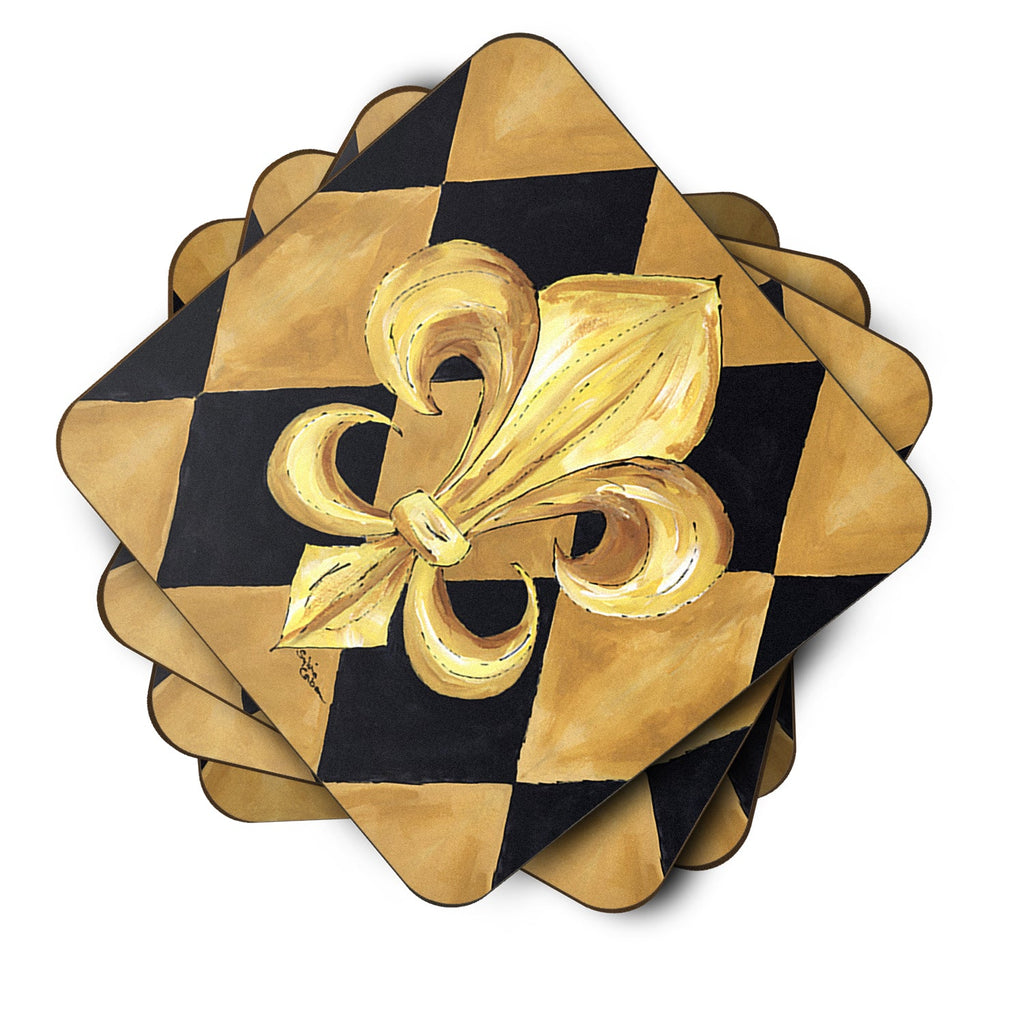 Black and Gold Fleur de lis New Orleans Foam Coasters Set of 4 Cup Coasters for Indoor Outdoor, Tabletop Protection, Anti Slip, Mouse pad Material