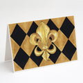 Black and Gold Fleur de lis New Orleans Greeting Cards Pack of 8 Blank Cards with Envelopes Whimsical A7 Size 5x7