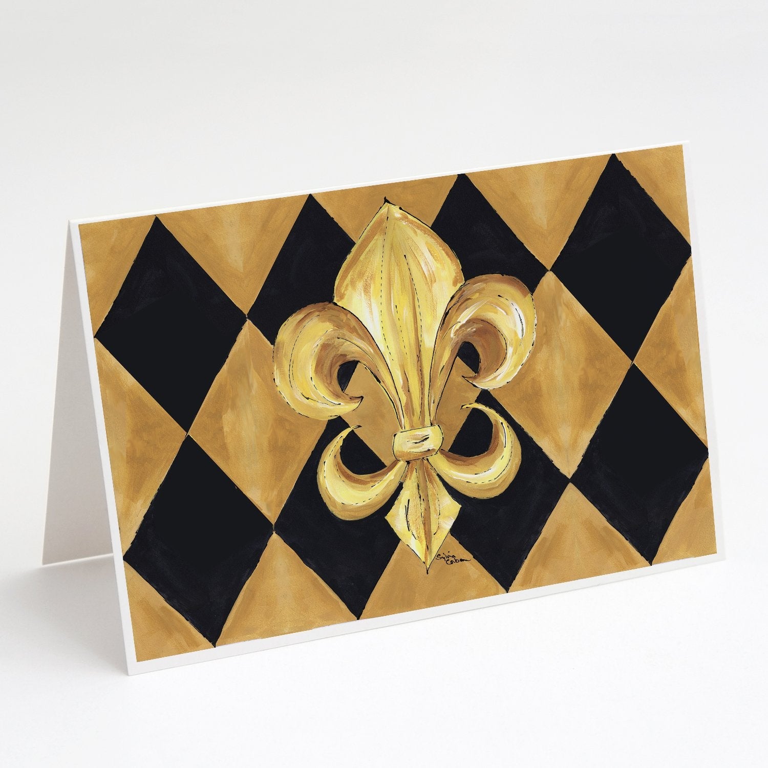 Black and Gold Fleur de lis New Orleans Greeting Cards Pack of 8 Blank Cards with Envelopes Whimsical A7 Size 5x7