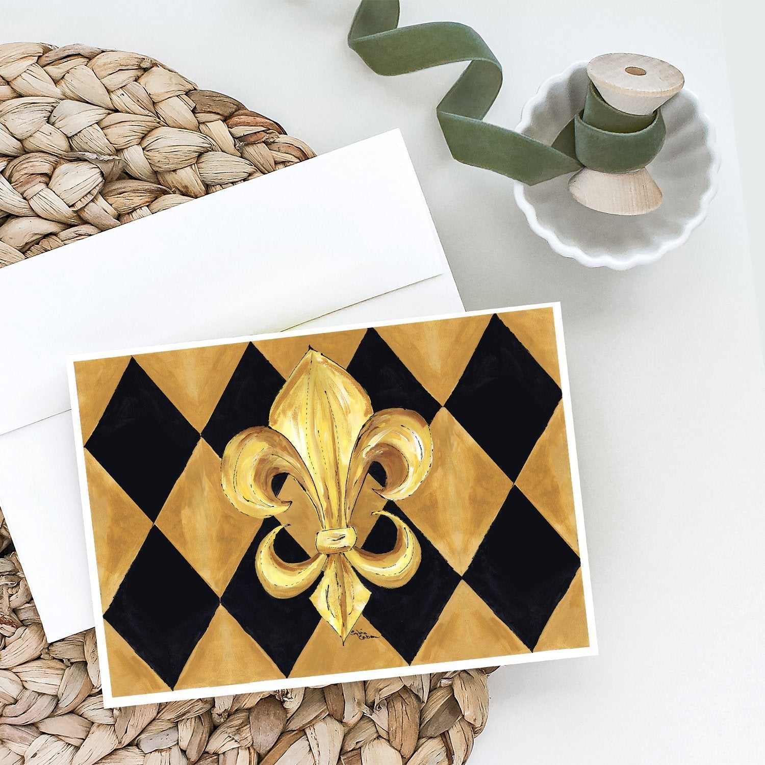 Black and Gold Fleur de lis New Orleans Greeting Cards Pack of 8 Blank Cards with Envelopes Whimsical A7 Size 5x7