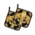 Black and Gold Fleur de lis New Orleans Pot Holder Set of 2 Heat Resistant Quilted Hot Pads 7.5 x 7.5 Inch, Insulated Kitchen Trivets for Cooking & Baking