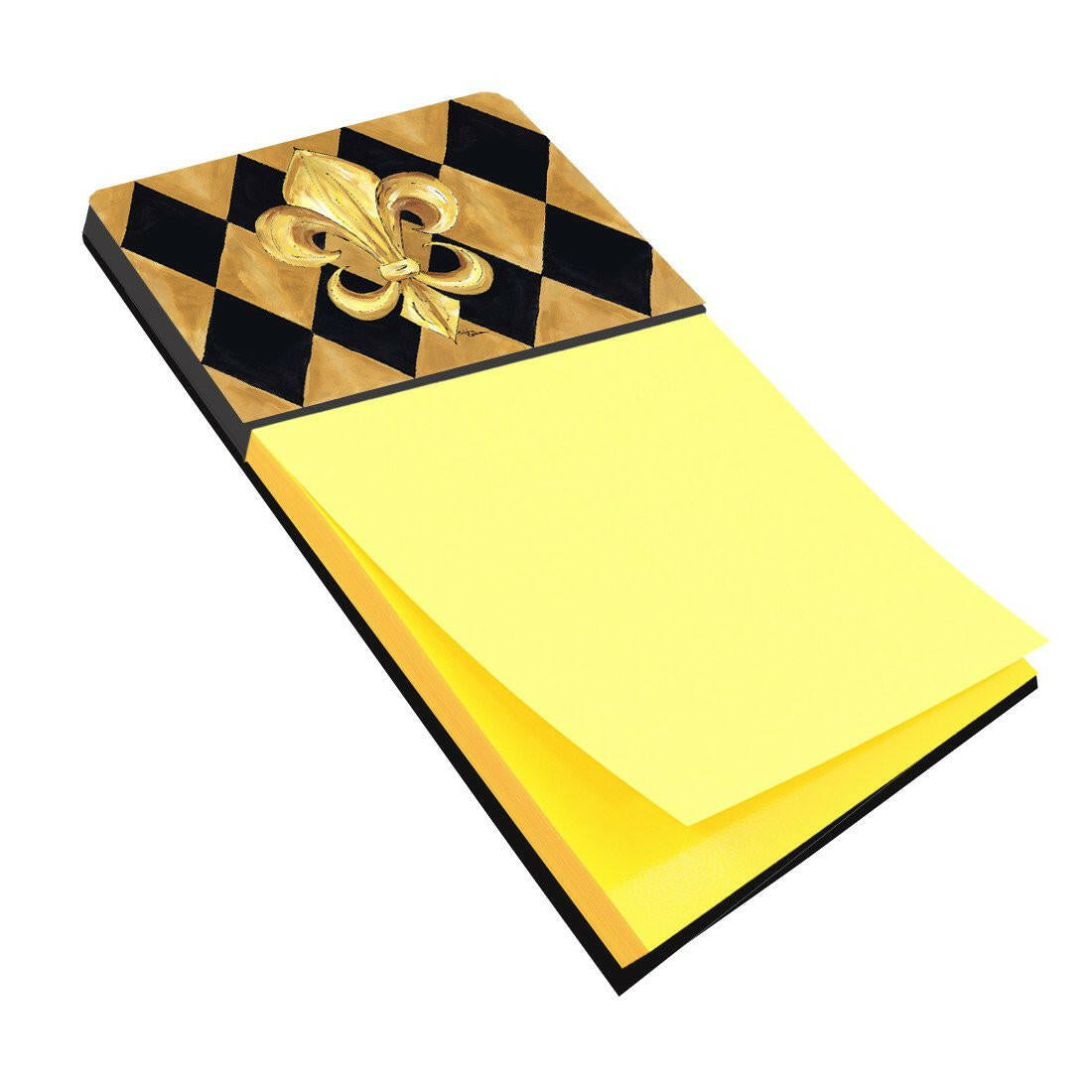 Black and Gold Fleur de lis New Orleans Watercolor Sticky Note Holder Refillable Dispenser Desk Accessory 3x3 Pad Gift