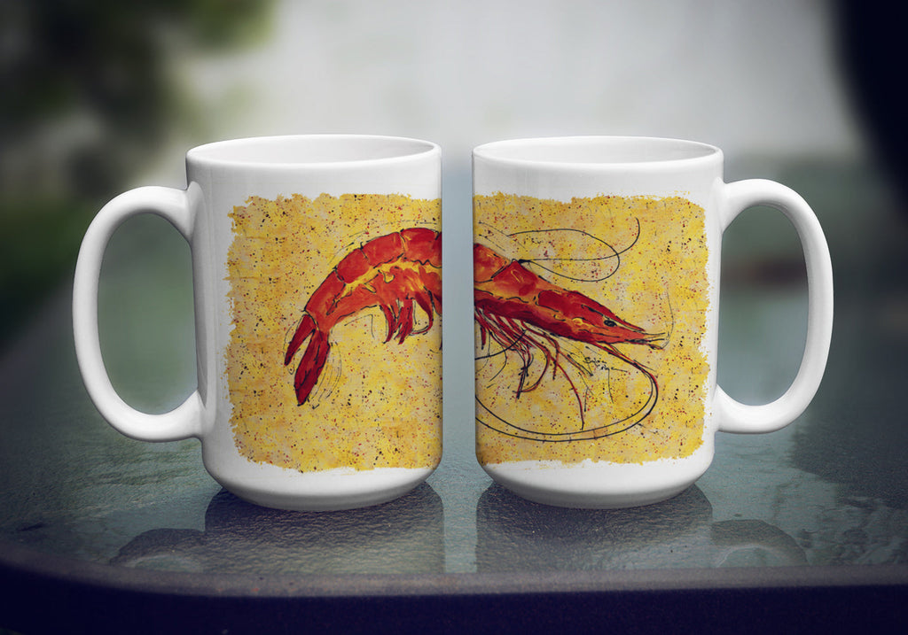 Shrimp Ceramic Coffee Mug 15 oz Decorative Large C Handle Mug Cup for Tea, Cocoa Hot Chocolate