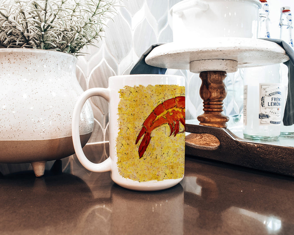 Shrimp Ceramic Coffee Mug 15 oz Decorative Large C Handle Mug Cup for Tea, Cocoa Hot Chocolate