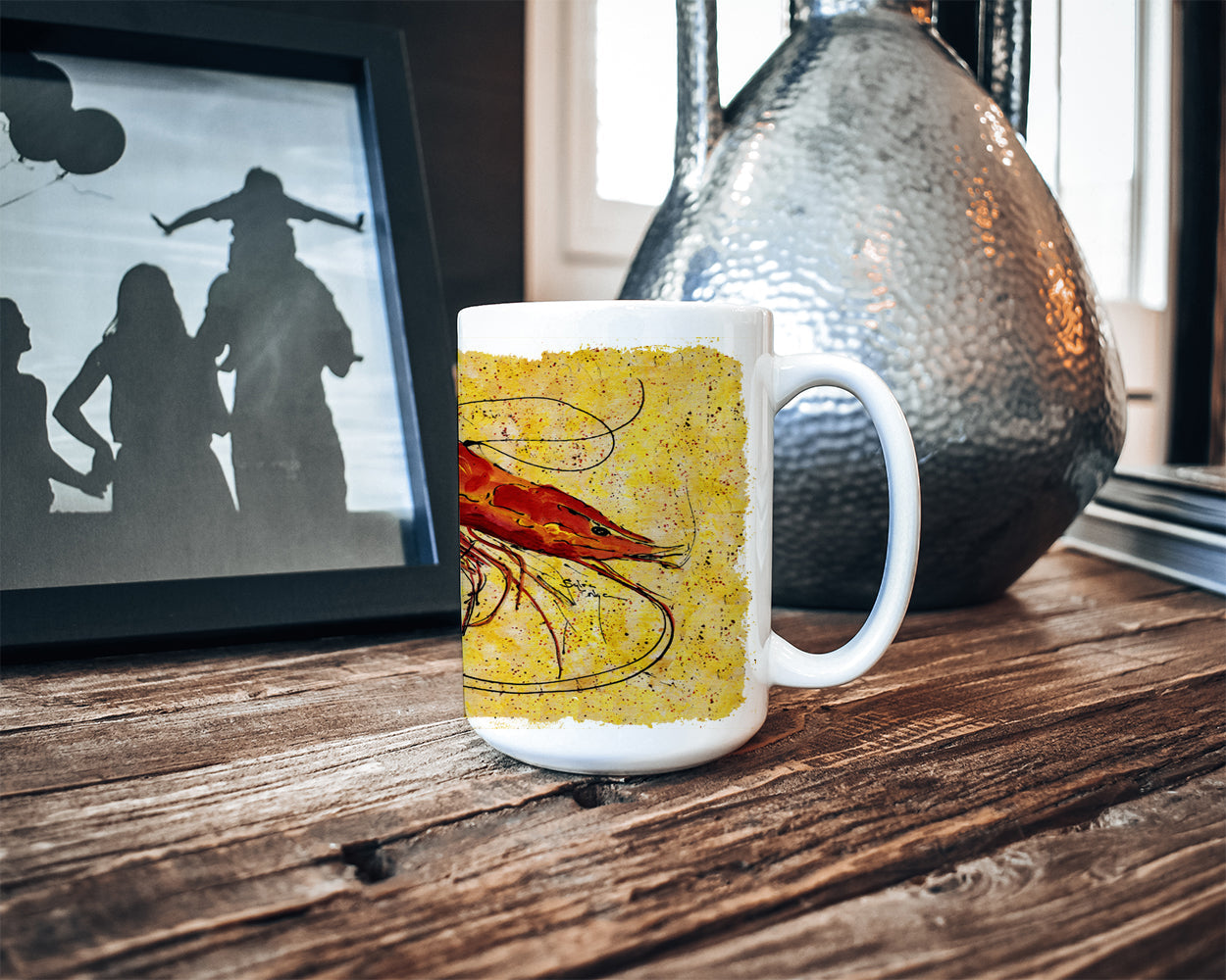 Shrimp Ceramic Coffee Mug 15 oz Decorative Large C Handle Mug Cup for Tea, Cocoa Hot Chocolate