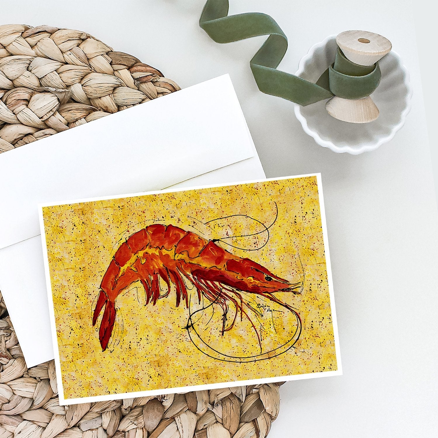 Shrimp Greeting Cards Pack of 8 Blank Cards with Envelopes Whimsical A7 Size 5x7