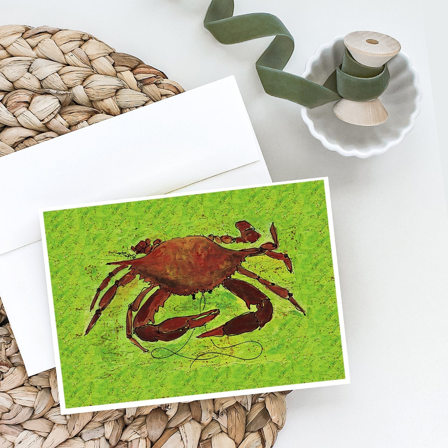 Crab Greeting Cards Pack of 8 Blank Cards with Envelopes Whimsical A7 Size 5x7