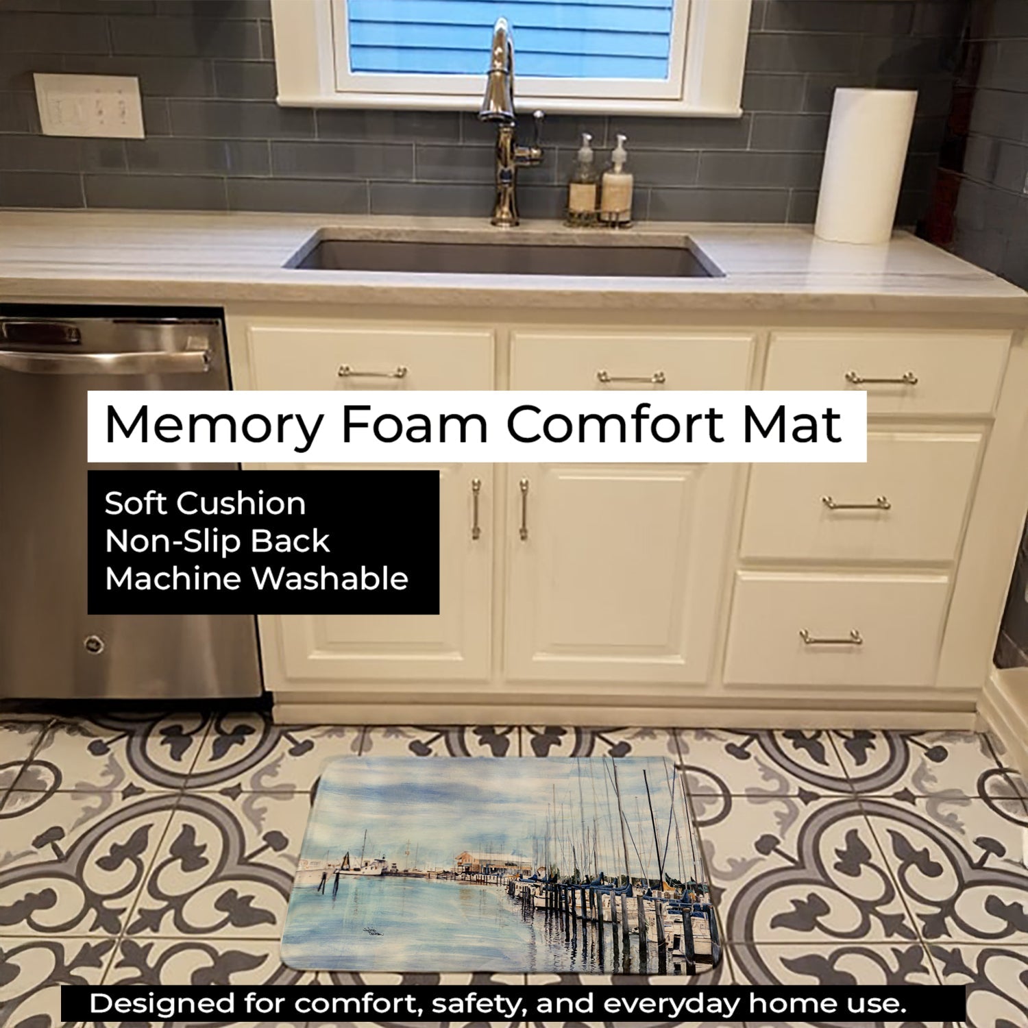 The Warf Memory Foam Kitchen Mat Machine Washable Anti-Fatigue Cushion Comfort Bath or Kitchen Rug