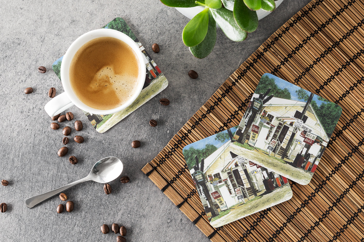 Garcia's Grocery Foam Coasters Set of 4 Cup Coasters for Indoor Outdoor, Tabletop Protection, Anti Slip, Mouse pad Material